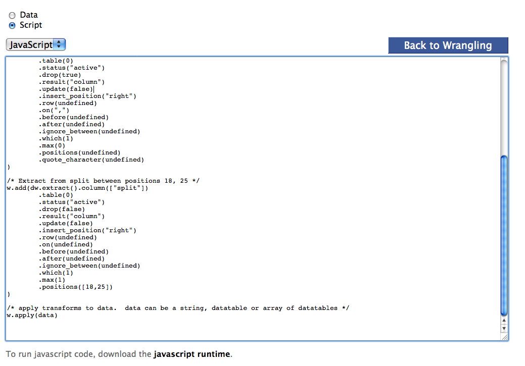 An example of exporting your changes through JavaScript or Python